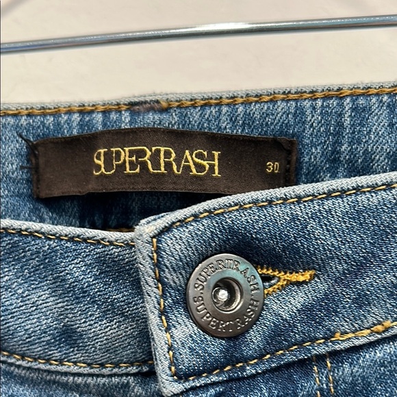 Supertrash embroidered Y2K message Blue Skinny Jeans women’s 30 nwot - Picture 6 of 7